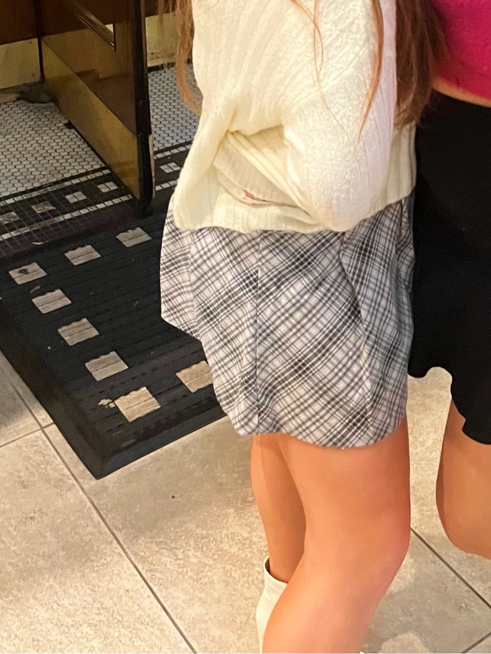 H&M Divided Black, White and Pink Plaid skirt